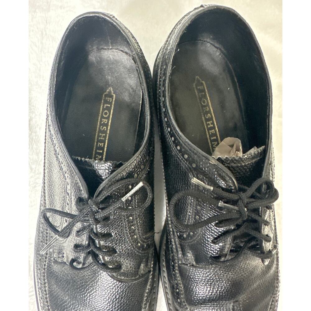 FLORSHEIM Black Leather Wingtip Oxford Shoe Sz 9 D - Picture 5 of 8